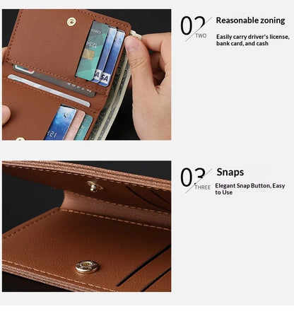 Homefish Petit portefeuille en cuir PU de couleur unie pour femme, sac à main court simple avec boutons, porte-cartes de crédit ultra fin, porte-monnaie
