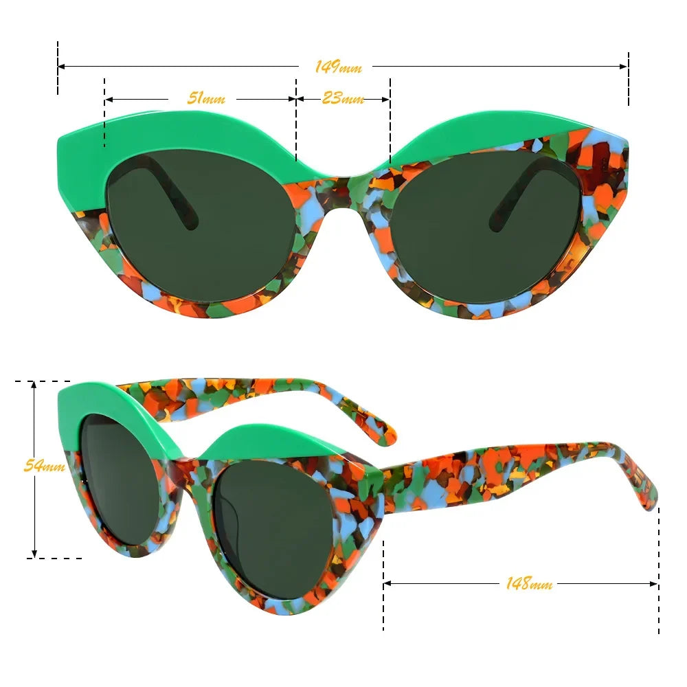 Handmade Feel Retro Glasses Asymmetric Cat Acetate Frame UV400 for Women Polarized Unique Lightweight Fit