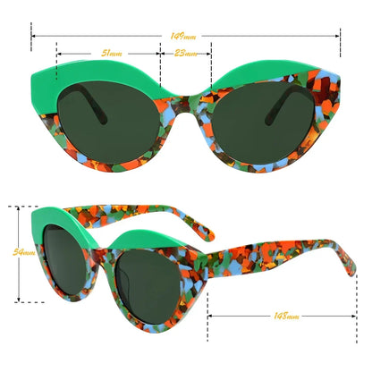 Handmade Feel Retro Glasses Asymmetric Cat Acetate Frame UV400 for Women Polarized Unique Lightweight Fit