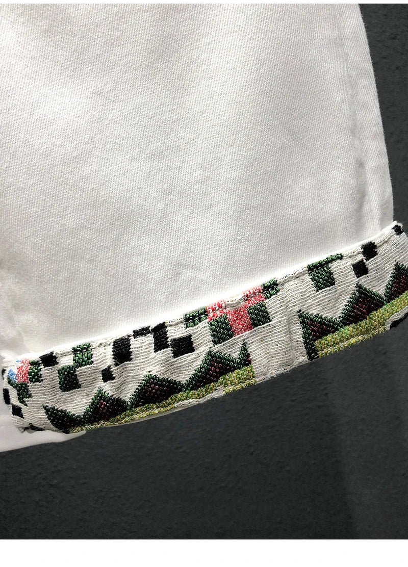 Summer New Denim Shorts Men's Stitching Embroidery Ripped Knee-length Shorts White Black Retro Blue Fashion High Quality Jeans