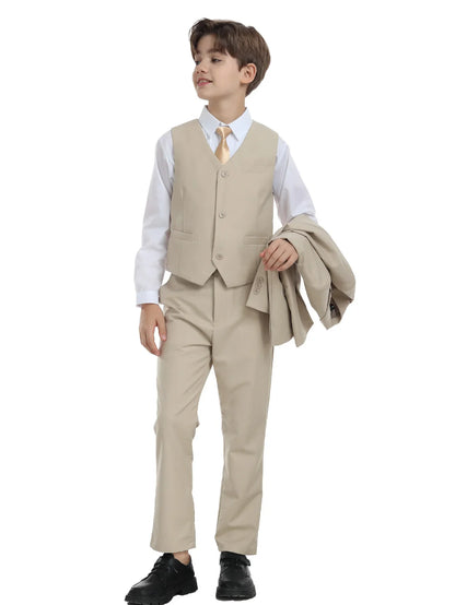 Boys Suit 5 Piece Jacket Vest Pants Shirt Tie Random Wedding Birthday Party Gift Performance Uniform School Uniforms Size 4-16Y