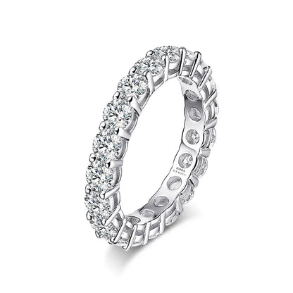2-5mm Full Moissanite Ring for Women Sparkling Wedding Eternity Bands 100% S925 Sterling Silver Jewelry Classic Ring