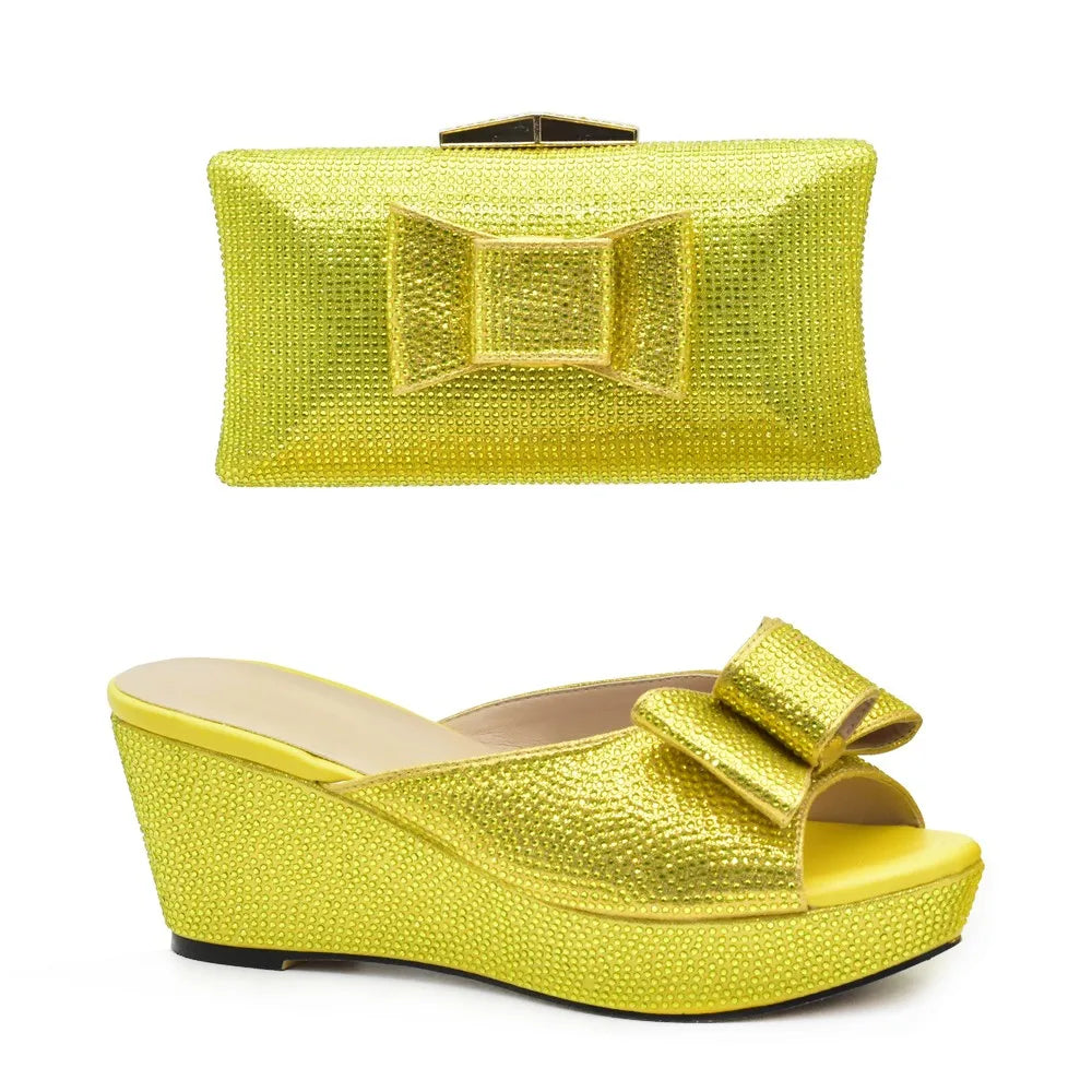 Latest Design Women Shoes and Bag Set Decorated with Rhinestone Wedding Shoes Bride Ladies Shoes Heels Party Women Pumps