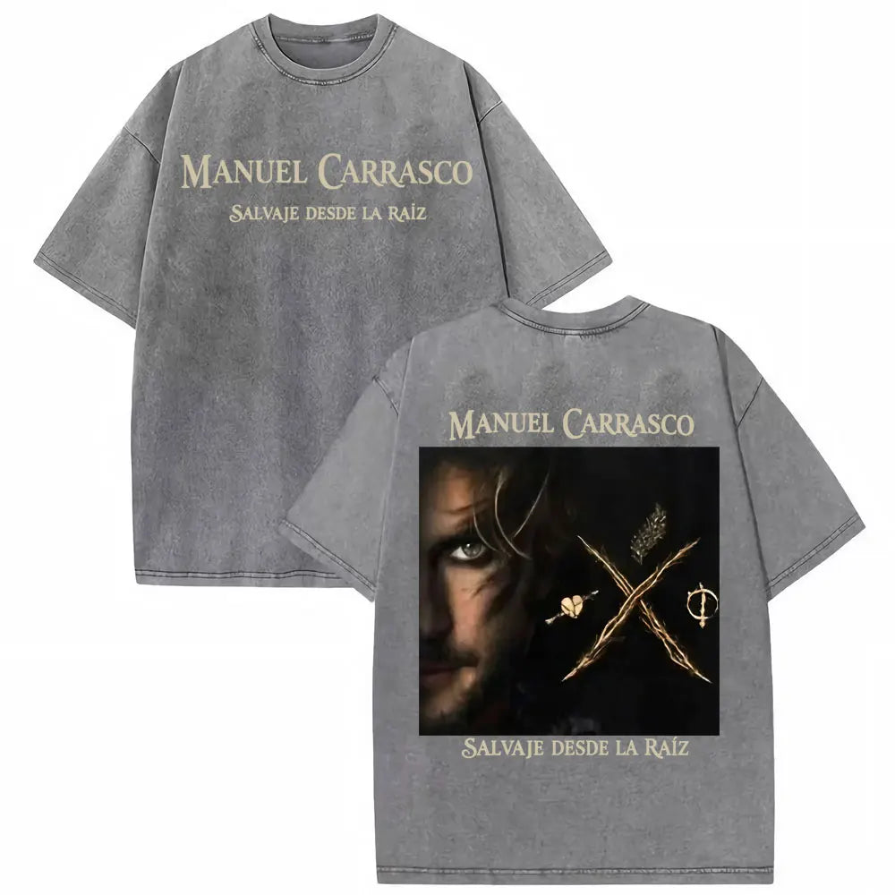 Manuel Carrasco Salvaje Desde Ia Raiz 2026 Vintage Washed T-shirt Men Women Fashion Hip Hop Punk 100% Cotton T Shirts Streetwear