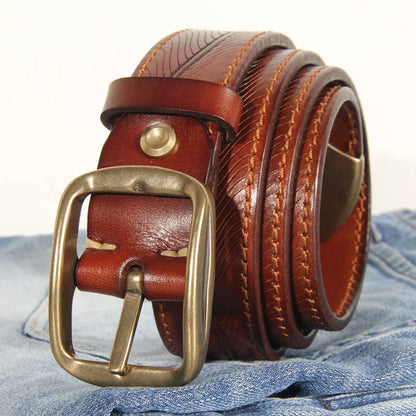 Extra Thick Double-sided Men's Belt Tactical Personalized Jeans Belt Genuine Leather Men's Pure Copper Pin Buckle Luxury Belt