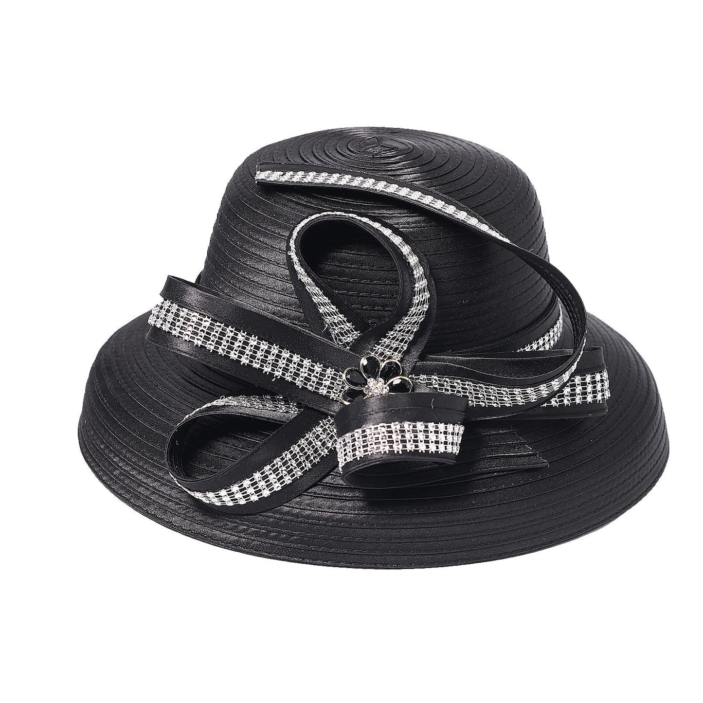 Elegant Cloth Top Hats For Women Cocktail Tea Party Dress Derby Cap Ladies Flower Wide Brim Church Fedora Black Cloche Hats