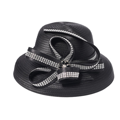 Elegant Cloth Top Hats For Women Cocktail Tea Party Dress Derby Cap Ladies Flower Wide Brim Church Fedora Black Cloche Hats