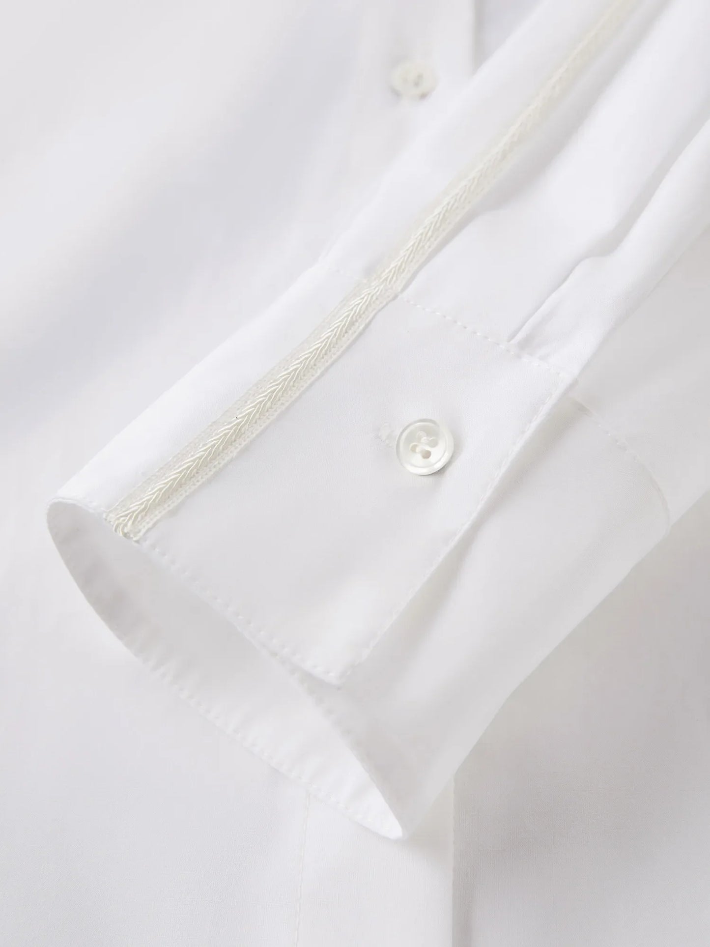 Women's French Loose Fit Cotton Shirt Long Sleeve Layering Top with Web Strap Detail Casual Oversized Blouse