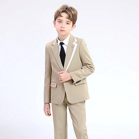 2025 New Boys Slim Fit Dresswear Suits For Birthday Wedding Party Three Colors Handsome Child Suit Set School Performance