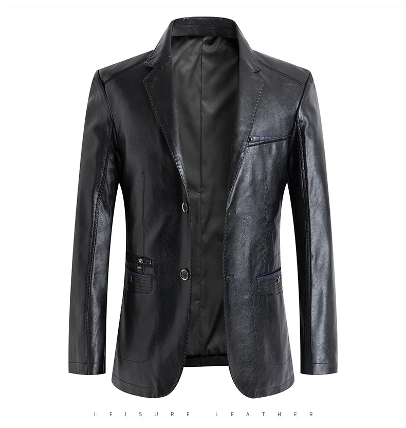 2025 Autumn Jacket Men Solid Color Leather Coat Jacket Casual Motorcycle Biker Coat Leather Jackets Male Big Size 6XL 7XL
