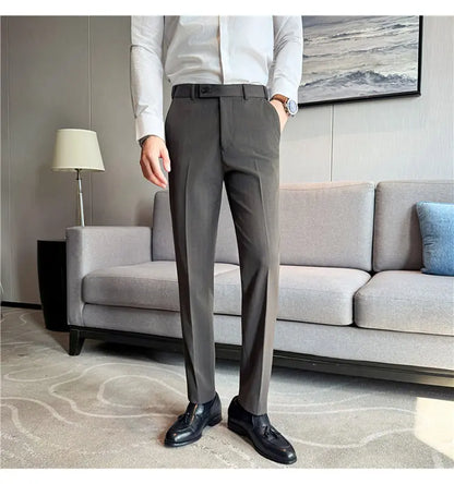 High Quality Pinstripe Slim Fit Suit Pant Men Stretchable Elastic Waist Slim Fit Business Social Wedding Party Casual Trousers