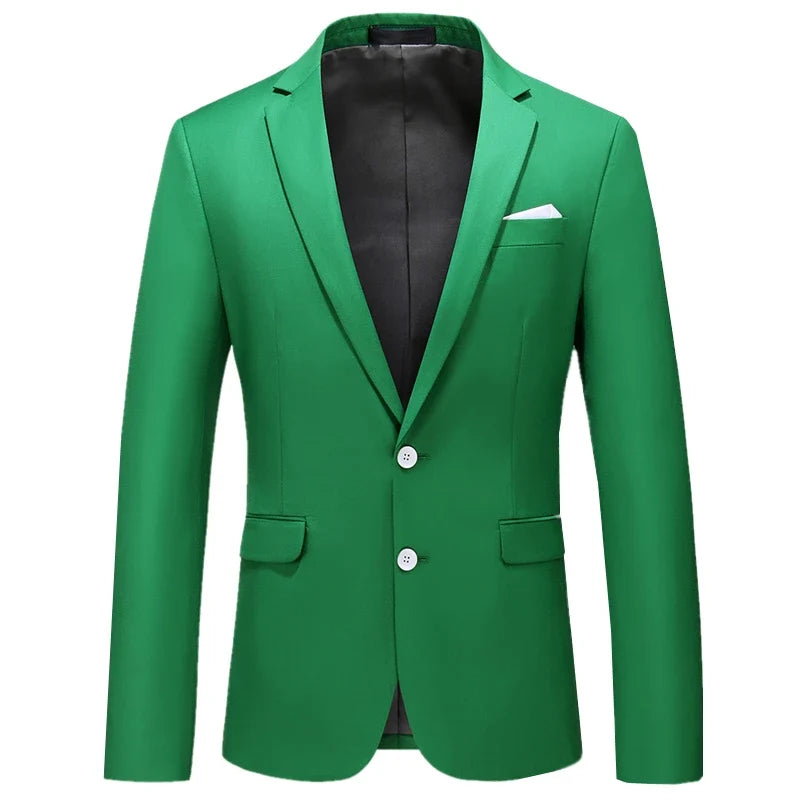 2026 New Men's Green Suit Jacket, Two Button V-Neck Coat, Wedding Party Formal Dress Tops Blue Red Yellow Green Blazers