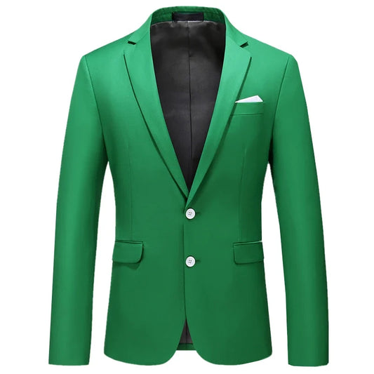 2026 New Men's Green Suit Jacket, Two Button V-Neck Coat, Wedding Party Formal Dress Tops Blue Red Yellow Green Blazers