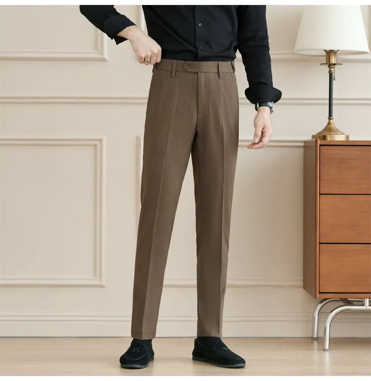 New Lnvisible Elastic Waist Design Men Business Casual Trousers High Quality Solid Slim Fit Office Social Fashion Suit Pants