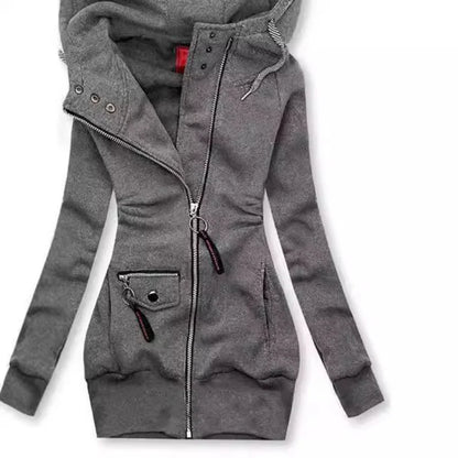 Drawstring Ladies Hooded Outerwear Sweatshirt Fashion Long Sleeve Zip-up Women Versatile Tops Coat Jacket for Spring Autumn