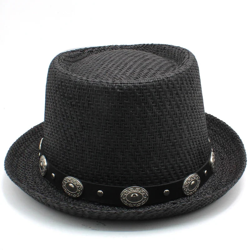 Men Women Straw Pork Pie Hats Summer Sunhat Boater Caps Sailor Sombrero Beach Fedora Trilby Outdoor Travel US Size 7 1/4 UK L