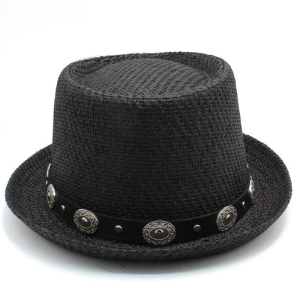 Men Women Straw Pork Pie Hats Summer Sunhat Boater Caps Sailor Sombrero Beach Fedora Trilby Outdoor Travel US Size 7 1/4 UK L