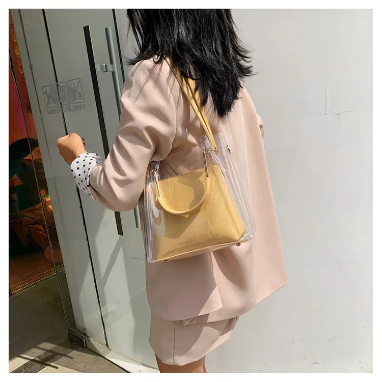 Fashion Transparent Women Shoulder Bag Jelly Candy Summer Beach Handbag for Female Messenger Bags Bolsa Totes Bucket Bag