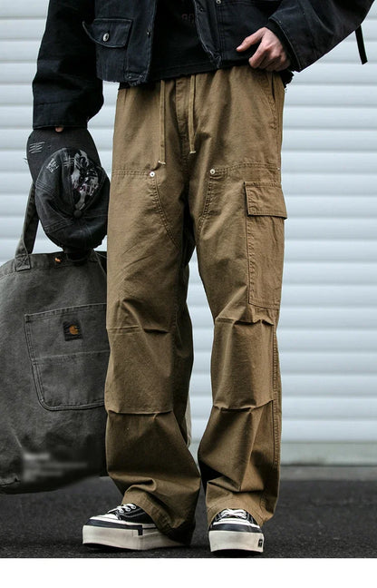 American Tactical Cargo Pants Men Heavyweight Cotton Loose Fit Straight Leg Camouflage Vintage Washed Outdoor Streetwear Premium