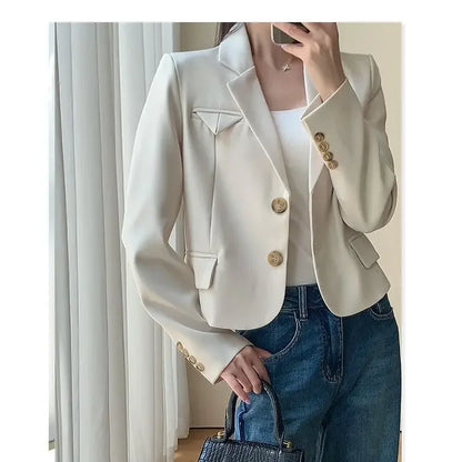 Korean Style Women Blazers Cropped New Autumn Solid Gentle Basic Defined Overcoats Harajuku Leisure Notched Fashion All-match