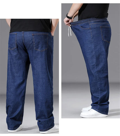 8XL Plus Size Jeans Men Solid Color Denim Pants Male Fashion Casual Baggy Jeans Elastic Waist Straight Pants