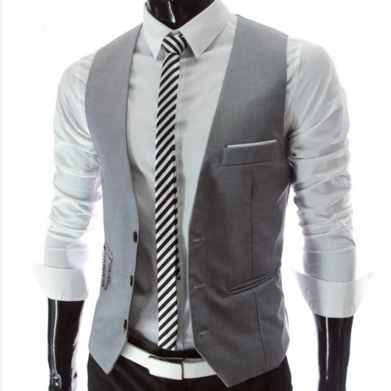 New Slim Fit Mens Suit Vest Single Breasted Casual Vests For Men Solid Formal Businss Male Waistcoat Gilet Homme