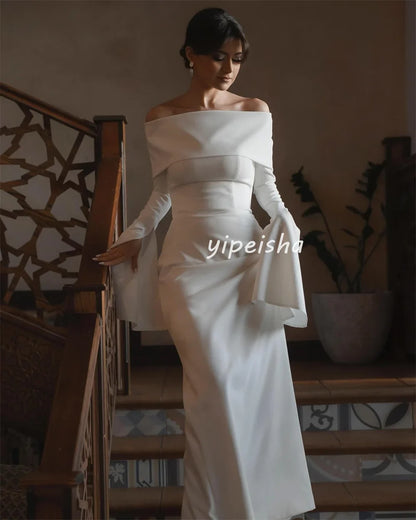 Customized Sizes Available Simple Jersey Pleat Ruched A-line Off-the-shoulder Long Dresses Bespoke Occasion Dresses Exquisite