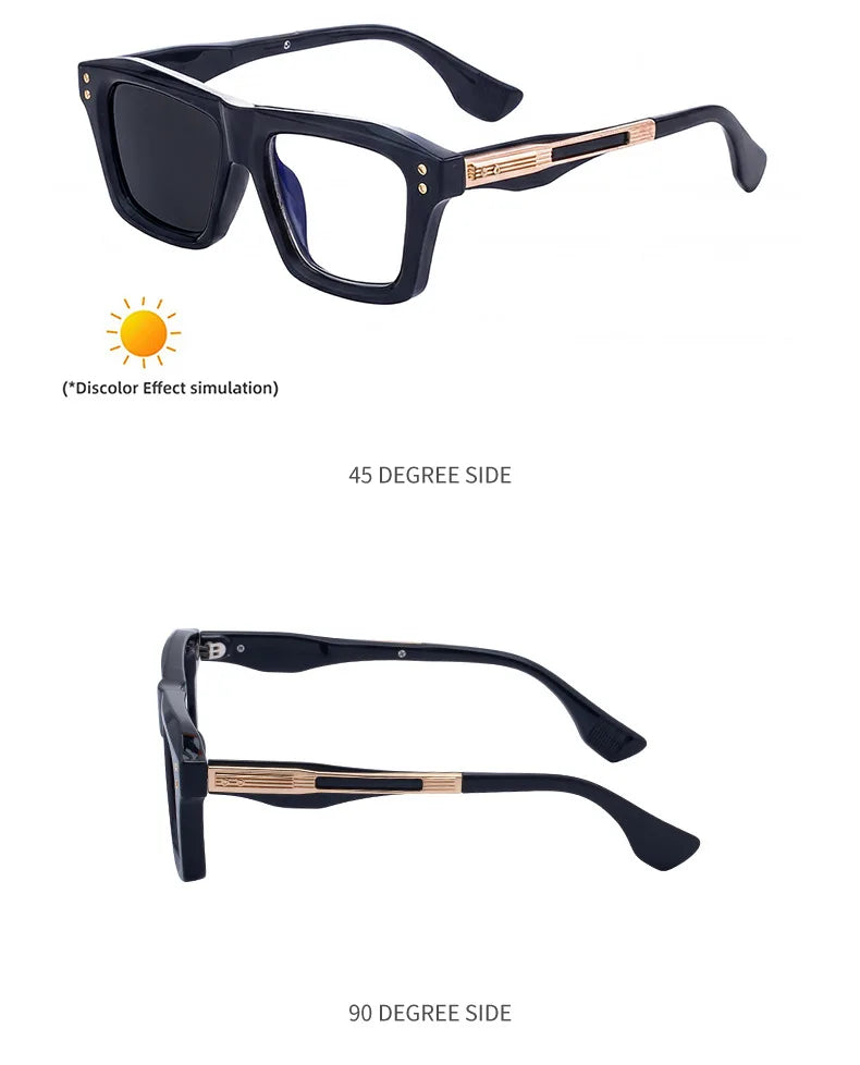 2026 New European and American Fashion Square Frame Photochromic Sunglasses for Men, Retro and Unique Outdoor Driving Sunglasses