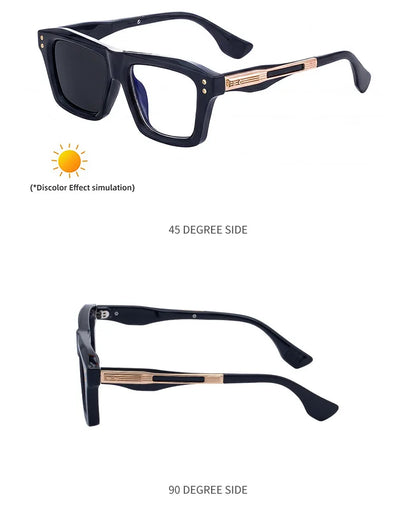 2026 New European and American Fashion Square Frame Photochromic Sunglasses for Men, Retro and Unique Outdoor Driving Sunglasses
