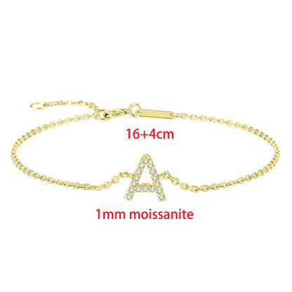 Trendy A Moissanite Bracelets for Women Letter Charm Adjustable Chain 100% 925 Sterling Silver Wedding Fine Jewelry Gifts