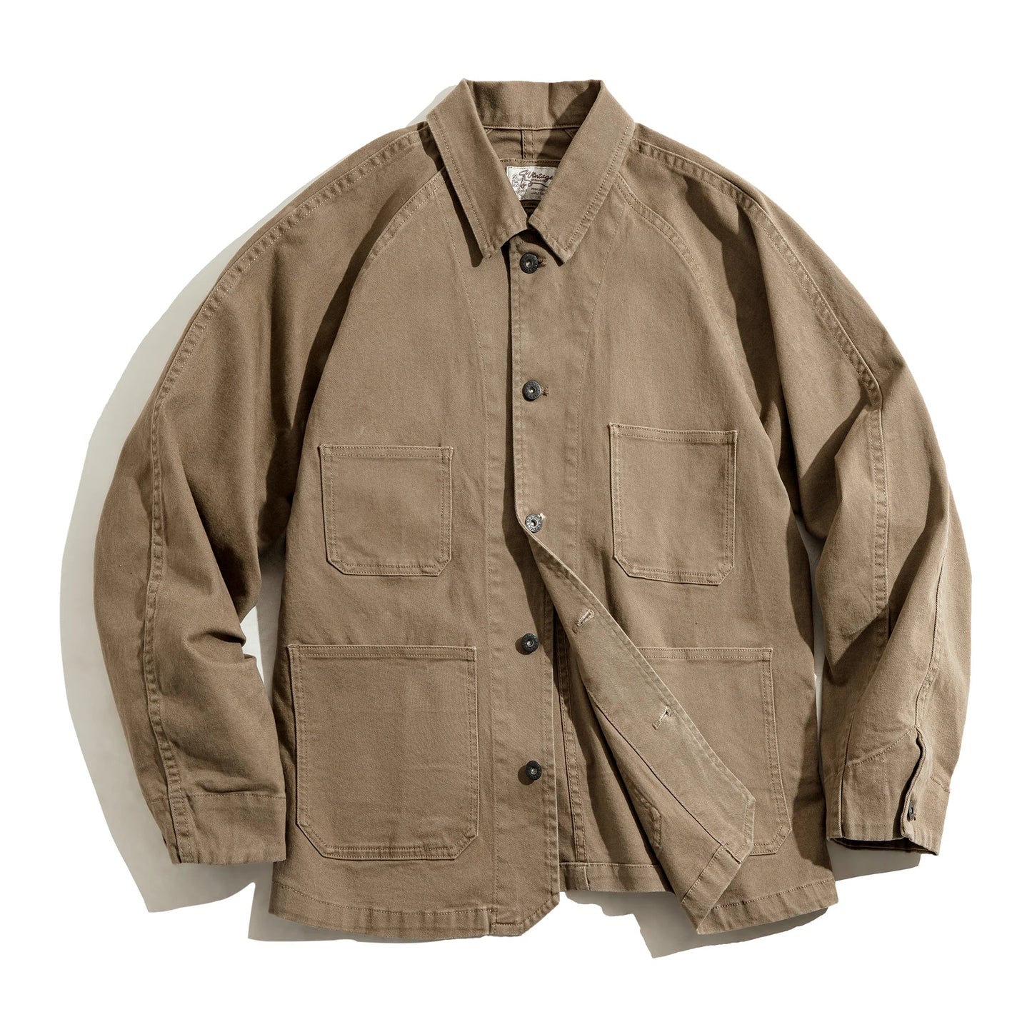 Heavyweight Twill Fabric Four-pocket Chore Coat for Men Khaki Color Turn-down Collar Utility Jacket Male Autumn Jackets