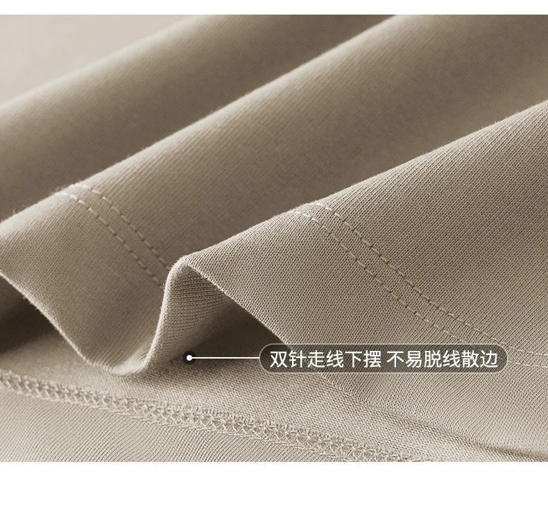 Plus Size 4XL 5XL Liquid Ammonia Mercerized Cotton T-shirt For Men Summer Cool Feeling Round Neck Top Clothes Short Sleeve Tees
