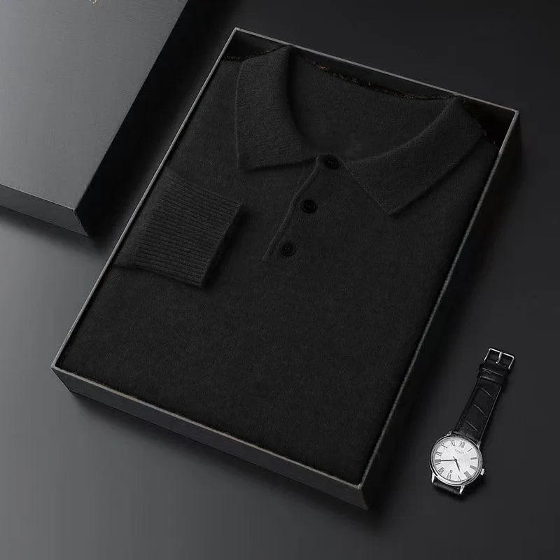 Autumn Mens Knit  Pullover Sweater Lapel Slim Fit Button Pullover HeavyWeight Polo Sweaters Outdoor Winter Warm Solid Streetwear