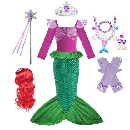 Mermaid Costume for Girl Long Sleeve Girls Dress Carnival Evening Party Dresses Kids Halloween Birthday Prom Dress Up Clothes