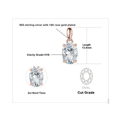 Moissanite D Color 1ct 2ct Oval S925 Sterling Silver Pendant Necklace for Woman No Chain Yellow Rose Gold Plated