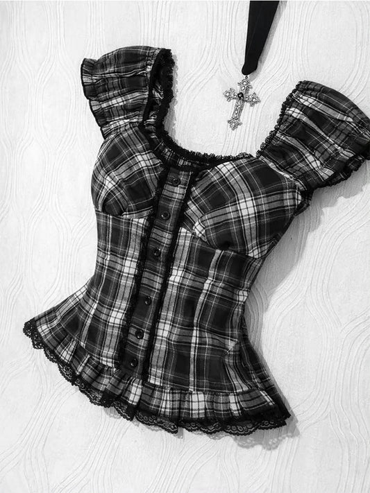 Y2K Gothic Aesthetic Top Square Neck Women's Retro Harajuku Fashion Casual Fairy Style Sweet and Cute Emotional Girl