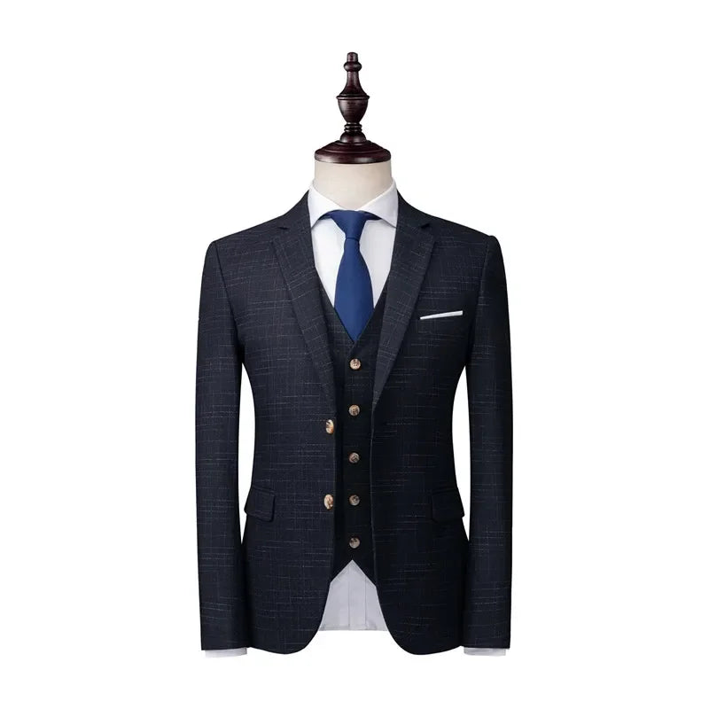 Men's Slim-fit 3-Piece Wedding Groom's Suit Vest Trousers High-end Fabric Double & Single Buckle Options M-4XL 2025