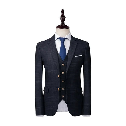Men's Slim-fit 3-Piece Wedding Groom's Suit Vest Trousers High-end Fabric Double & Single Buckle Options M-4XL 2025