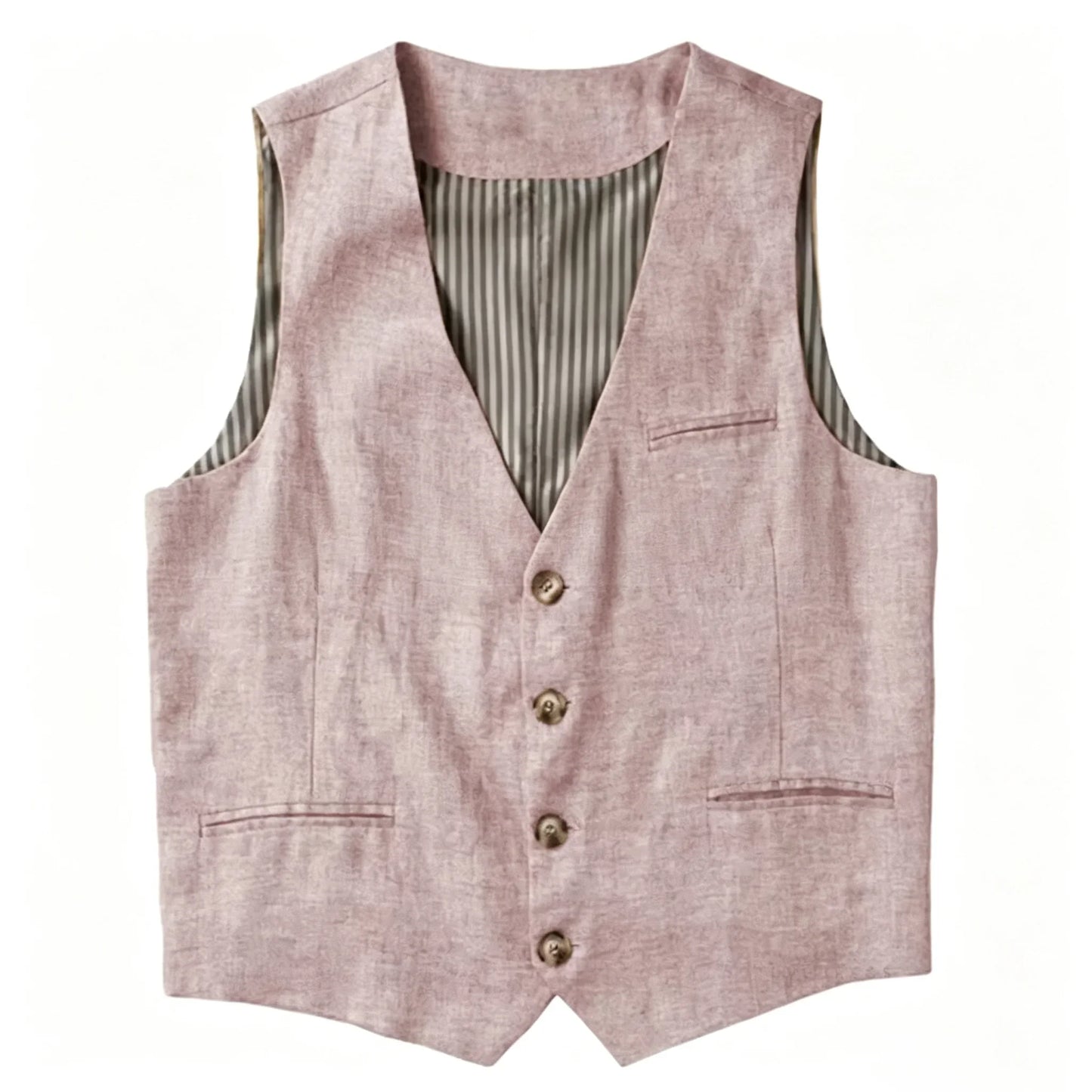 Beige Linen Men's Vest V Neck Summer Waistcoat Single Breasted Light Weigt Men's Suits Vest