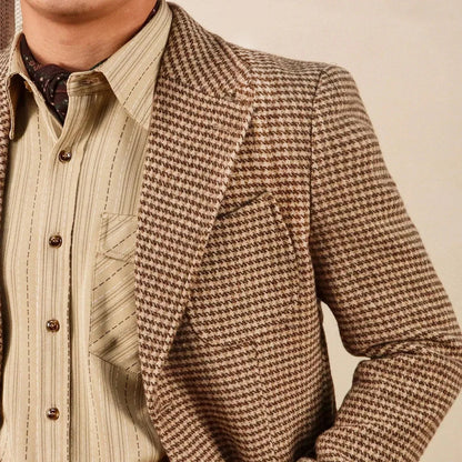 Men's Retro Suit Jacket English Style Casual Men's Large Size Jacket British Gentleman Wool Suit Trendy Tweed Houndstooth Suits