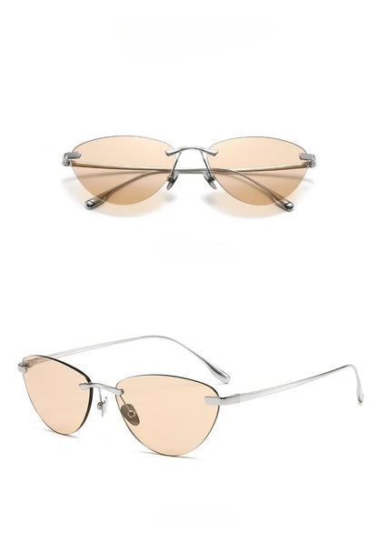 Frameless Cat Eye Sunglasses Fashion New Irregular Sun Glasses Titanium Men Driving Glasses Women Outdoor UV Resistant Eyewear