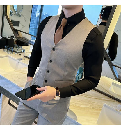( Vest + Pants) Men Luxury High Quality Business Suit Vest 2 pieces Formal Groom Wedding Dress Vest Set Fashion Club Clothing