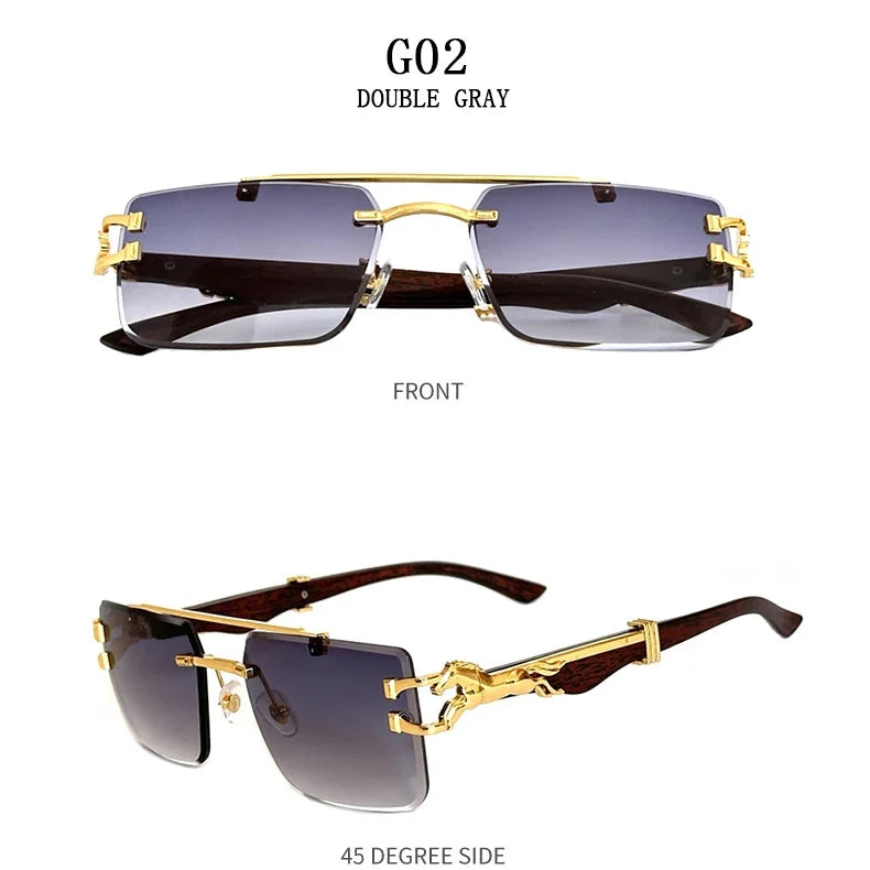 New In Sunglasses For Men Wooden Rimless Sunglasses Women  Vintage Square Fashion Glasses Luxe Gafas De Sol Hombre Zonnebril Sun