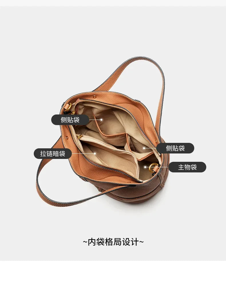 Women Bucket shoulder bag brand design Cowhide ladies handbags and purses genuine leather Tote Bags female messenger Bag Bolsas