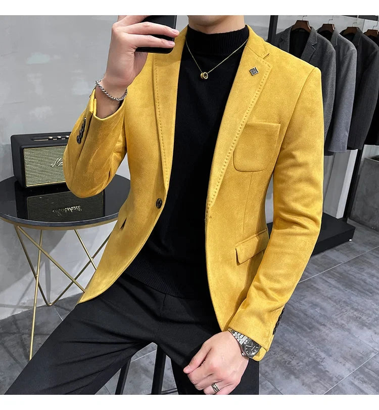 Deerskin Leather Jacket Blazer Men Casual Slim Fit Blazer Hombre Suit Leather Jacket Men Terno Masculino Men Clothing 6 Color