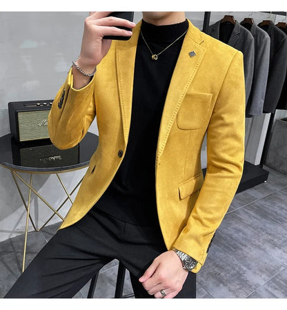 Deerskin Leather Jacket Blazer Men Casual Slim Fit Blazer Hombre Suit Leather Jacket Men Terno Masculino Men Clothing 6 Color