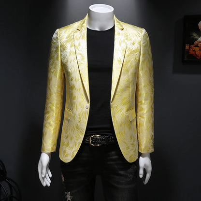 Spring Luxury Embroidery Men Blazers New Men Gold Yarn Casual Suit Jacket Stage Dress High Quality Wedding Business Bleazer Man