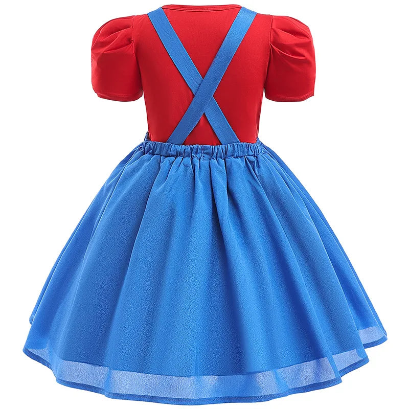 Super Bros Stage performance movie cosplay girls puff Sleeve Top+Dress Girl Halloween Birthday Party Cosplay