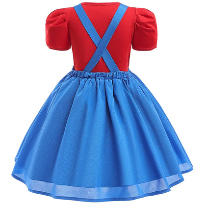Super Bros Stage performance movie cosplay girls puff Sleeve Top+Dress Girl Halloween Birthday Party Cosplay
