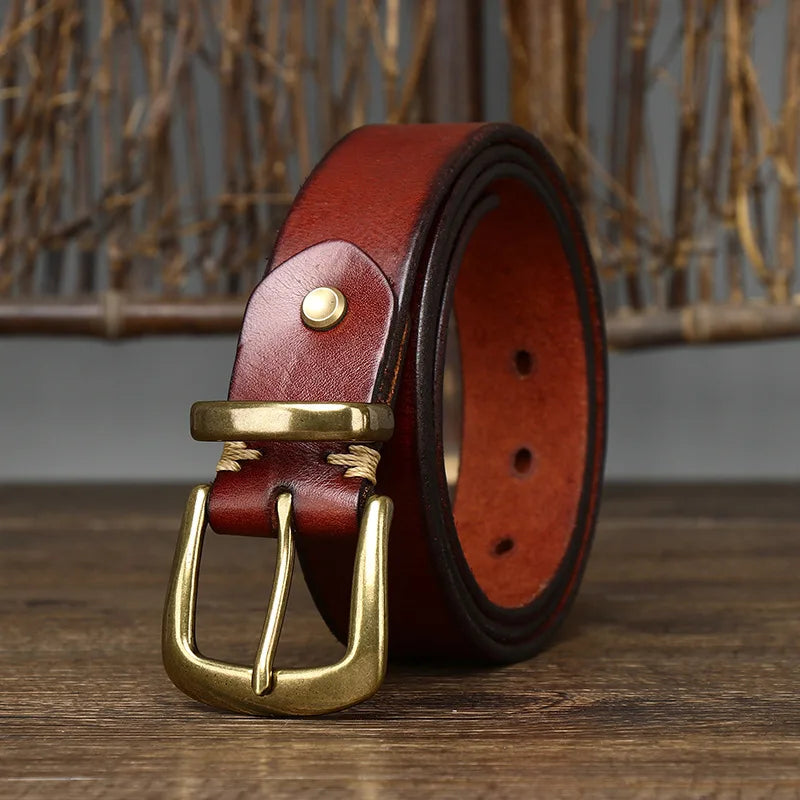3.3CM Thick Pure Cowhide Copper Buckle Genuine Leather Casual Jeans Belt Men High Quality Retro Luxury Brand Male Strap Cintos